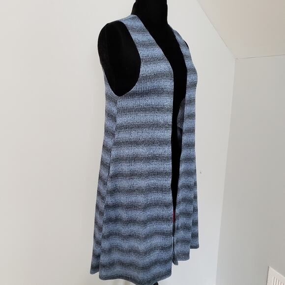 NWT Honey & Lace Tahoe Striped Blue Black A Line Knit Duster Vest Small - Picture 2 of 10